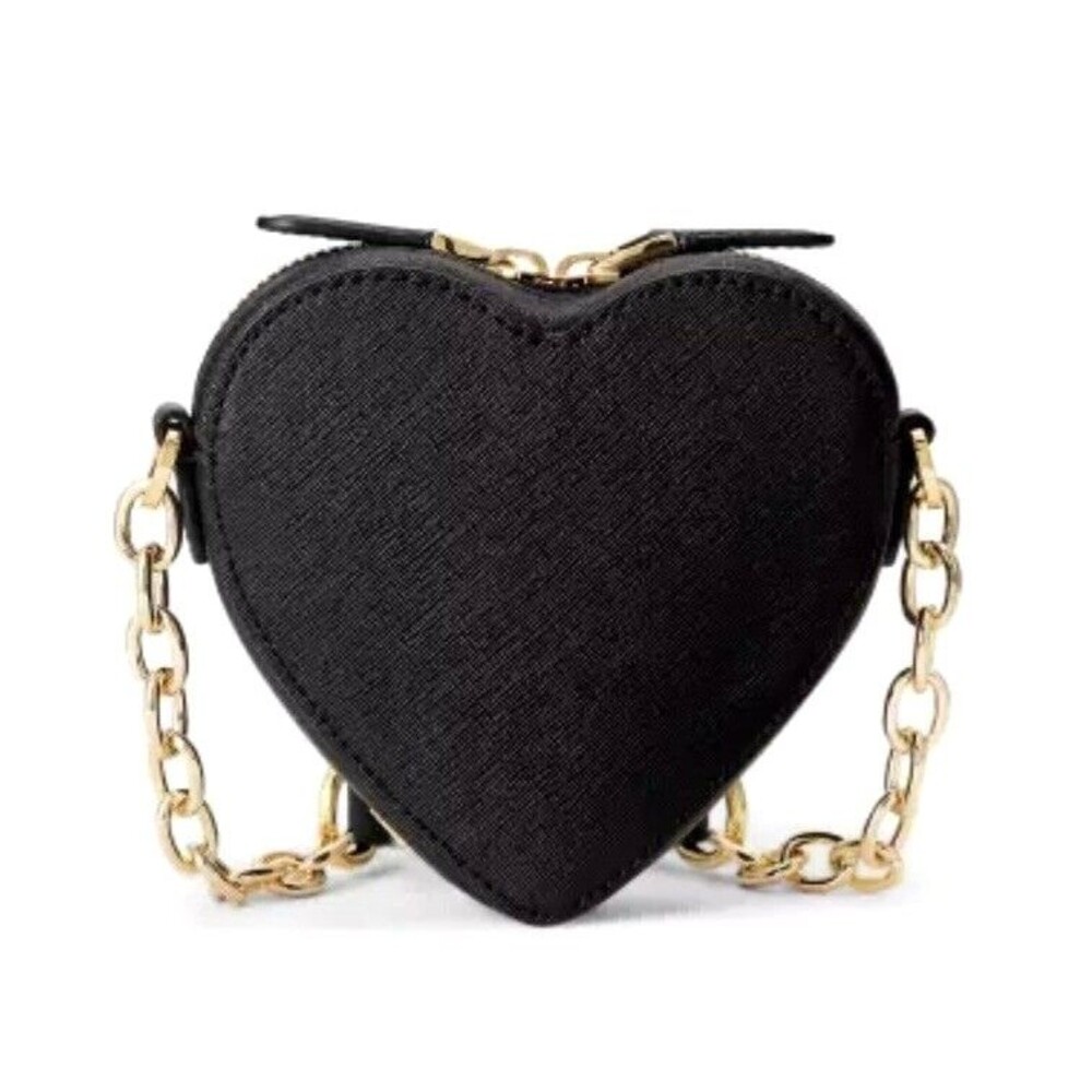 New Ralph Lauren Love Shack Small Leather Heart Crossbody Purse Black